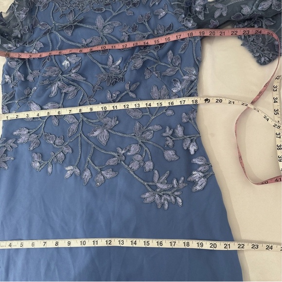 NWD $468 Tadashi Shoji‎ [ 14 ] Sequin Lace Long Sleeve Crepe Gown Cadet Blue - Picture 14 of 16
